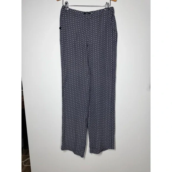 Theory Brilda Geo Print 100% Silk Pants Size 4 Navy White Zipper Closure - Picture 5 of 13